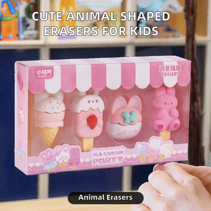 Niedliches Kawaii-Tier- und Eiscreme-Radiergummi-Set, Schulbedarf, 12.5x7.3cm, für Mädchen und Kinder, Werbe-Radiergummi - Product Image 2