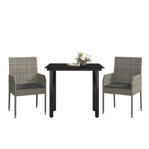 Set da Pranzo da Giardino in Rattan Grigio per 2 Persone, Arredamento da Esterno Resistente alle Intemperie, Design Contemporaneo con Struttura in Metallo - Product Image 1