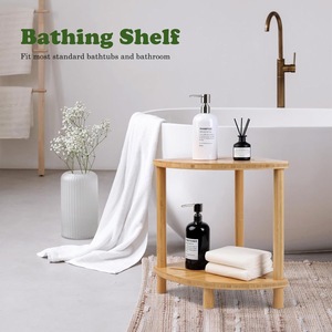 Étagère de salle de bain en bambou Lin Zhuo à deux niveaux, support d'angle en bois massif, tabouret de douche antidérapant avec porte-shampoing et après-shampoing - Product Image 4