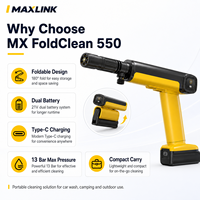 Hidrolavadora Portátil Inalámbrica Plegable MX FoldClean 550 21V 160W, 13 Bares, Kit de Pistola de Lavado de Autos con Batería