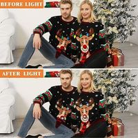 Pull de Noël moche lumineux à LED pour femmes 2024 Flocon de neige Renard Pull de Noël avec ampoules intégrées Pull en tricot