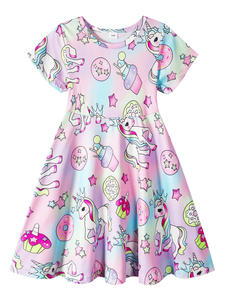 Vestito da <span class=keywords><strong>bambina</strong></span> a maniche corte con fiori, abbigliamento estivo per bambini, vestito da principessa per bambini, costume da <span class=keywords><strong>unicorno</strong></span> per ragazze di Halloween - Product Image 3