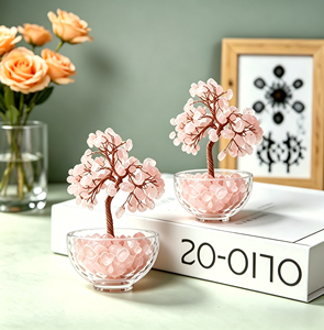 Arbre à Monnaie Feng Shui Coloré Fait Main avec Base en Verre, Arbre en Cristal <span class=keywords><strong>de</strong></span> Quartz Rose Naturel, Bonsaï Tendance Mode - Product Image 3