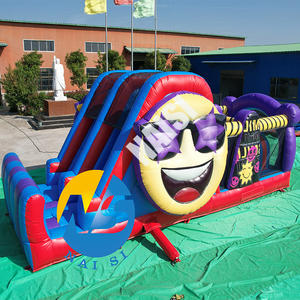 Fábrica barata al aire libre desafío Arco Iris cara sonriente comercial PVC inflable carrera <span class=keywords><strong>de</strong></span> obstáculos con soplador para niños y adultos - Product Image 1