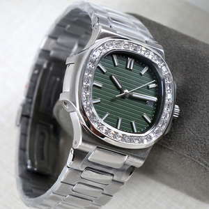 Montre personnalisée avec logo, mouvement automatique NH35, montres mécaniques pour hommes, bracelet de luxe, cadran serti de diamants, étanche - Product Image 1