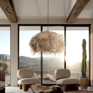 <span class=keywords><strong>Lampadario</strong></span> Retrò in Rattan a Forma di <span class=keywords><strong>Cappello</strong></span> di Paglia, Lampada a Sospensione per Sala da Pranzo, Soggiorno, Illuminazione Domestica, Paralume in Rattan - Product Image 1