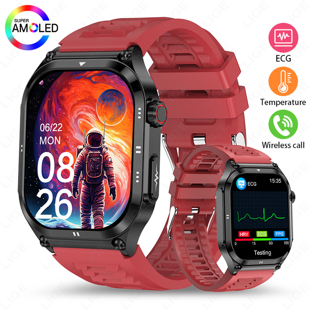 Lige BWET281 ET281 AMOLED Smart Watch Touch Screen Men ECG Health Monitor Wireless Call Women Sports Fitness Tracker Smartwatch