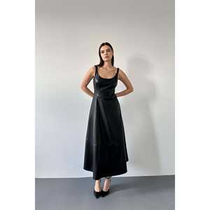 Robe de soirée en cuir noir à bretelles, vente en gros - Product Image 5