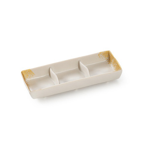 Triple Compartment Dipping <b>Sauce</b> Dish Rectangle Commercial Use For Hotel Restaurant Food WKP004 - Product Image 1
