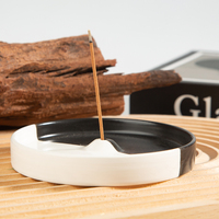 Brûleur d'encens rond en céramique fait main, porte-cônes et porte-bâtonnets d'encens Palo Santo pour la méditation, le yoga et la décoration intérieure