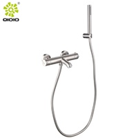 Offres Spéciales hôtel 5 étoiles thermostatique en acier inoxydable 304 raccords de salle de bain mitigeur de baignoire à 2 fonctions mitigeur mural exposé