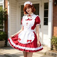 Disfraz de Anime Maid Cosplay, Vestido Rojo y Blanco, Estilo Lolita Dulce, Disfraz para Fiesta de Halloween, Vestido Elegante para Mujer
