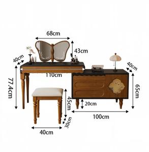 Vintage Luxurious Modern Solid Pine Wood <b>Vanity</b> Set Chair <b>Lighted</b> <b>Mirror</b> Storage Dresser Apartment Bedroom - Product Image 4