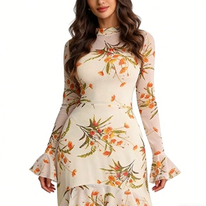 ชุดเดรสพิมพ์ลายรีสอร์ทแขนระบายลายดอกไม้แฟชั่นสำหรับผู้หญิง - Product Image 5