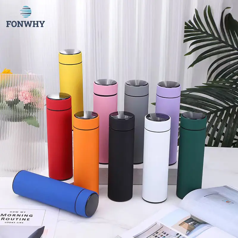 Custom High Quality Wall Stainless Steel LED Temperature Display Water Bottle Battery Powered Smart Vacuum Insulated Mug Cups