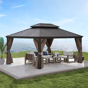 12x16 hardtop gazebo patic, kanopi gazebo permanen luar ruangan untuk teras, taman, halaman belakang luar ruangan