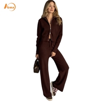 Aoyema Nouvelle Collection Hiver – Ensemble 2 Pièces Tricoté Décontracté pour Femme : Pantalon Évasé et Haut Ajusté pour le Sport et la Détente