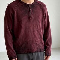 T-shirt Henley à manches longues pour homme, délavé, style vintage, effet délavé à l'acide