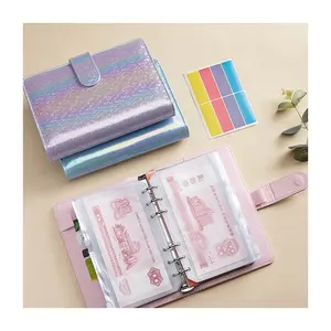 Wholesale Custom Notebook 6Rings Spiral Glitter Budget Binder Notebook Business Planner Work a6 Agenda with Cash Envelope