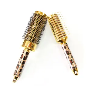 Gold Plate HairBrush Wave Leopard Print Round Combe Superior Noble Salon Round Brush Curly Detangling Hair Brush