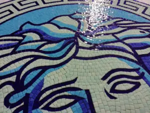 Diseño moderno diosa Medusa medallón vidrio piscina mosaico pulido azulejos cuadrados para pared piso Interior para Villa-60 \"