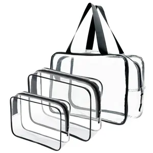 Wholesale Clear Zipper Pvc Plastic Cosmetic Bag With Handle Travel Organizer Women Handbags Ladies Beach Bags 3pcs Set 2023