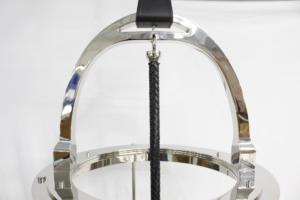<span class=keywords><strong>Lustre</strong></span> suspendu en laiton nickelé poli XZ, 4 lumières, <span class=keywords><strong>cage</strong></span> en verre transparent, avec cordon en cuir tressé et poignée en cuir - Product Image 3