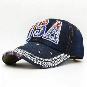 แฟชั่นใหม่ที่กำหนดเอง Bling DENIM Bling rhinestone หมวกเบสบอลภาพทั่วไปสำหรับทุกเพศสี่ฤดูกาลขายส่ง - Product Image 3