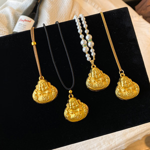 Gold Buddha Pendant Necklace Sand Gold Chinese Style Elegant Versatile Everyday Wear Unisex Fine Jewelry - Product Image 3