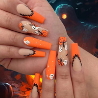 Faux Ongles 3D Français Halloween en ABS Faits Main Vente en Gros Logo Personnalisé Luxe Design Citrouille Fantôme Effrayant 24 Embouts Stiletto Nail Art