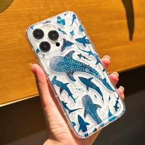 Nuova <span class=keywords><strong>Cover</strong></span> Trasparente con Motivo Balene e Squali a Pois Blu Sfumato e Bianco <span class=keywords><strong>per</strong></span> iPhone 17 16 15 Pro Max, Tema Mondo Marino, con Foro Ampio - Product Image 2
