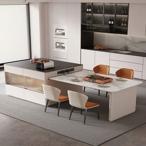 Îlot de cuisine noir personnalisé, îlot de cuisine moderne avec table à manger - Product Image 5