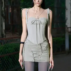 Europe and the United States 2024 spring new sexy pure desire lace-up design sense vest fashion slim-fit wrap hip skirt set