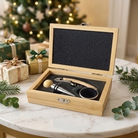 Kit d'accessoires pour le vin 3 pièces avec tire-bouchon à manche métallique, verseur, bouchon, élégante boîte de rangement en bambou, cadeau de Noël, OEM disponible