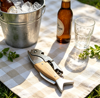 Ouvre-bouteille de vin portable pliable en forme de poisson WS101, vente en gros d'usine, logo personnalisé, tire-bouchon en bois