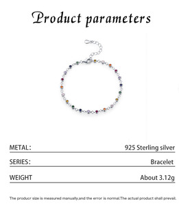 S925 Silver Chain <b>Bracelet</b> With Multicolor Crystal Bezel Setting Classic Style Unisex Everyday Wear Jewelry - Product Image 2