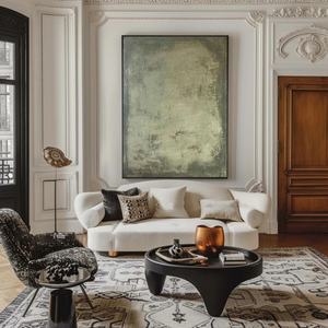 Peinture contemporaine à l'huile texturée sur toile, art mural minimaliste vert moderne pour la maison et la galerie - Product Image 3