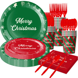Christmas Party Supplies <b>Paper</b> Plates Cups Napkins Tablecloth 60-80 Pcs Holiday Decorations For Christmas Celebration - Product Image 3