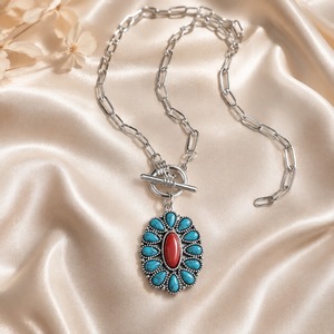 Collana con ciondolo blu-verde in stile letterario, gioielli retrò da donna per tutti i giorni, idee regalo - Product Image 1