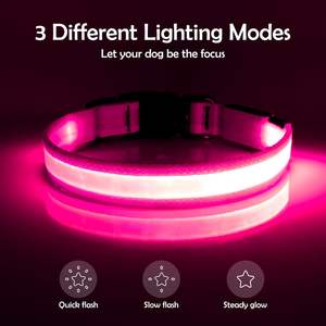 Collier pour chien LED rechargeable par USB réglable solide rose moyen collier de sécurité lumineux en <span class=keywords><strong>nylon</strong></span> pour chiens de taille moyenne moderne - Product Image 2