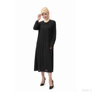 A <strong>dropshipping</strong> / Spot wholesale / OEM Ice silk cardigan with button <strong>Muslim</strong> women's <strong>dress</strong> Arab robe Islamic clothing - Product Image 2