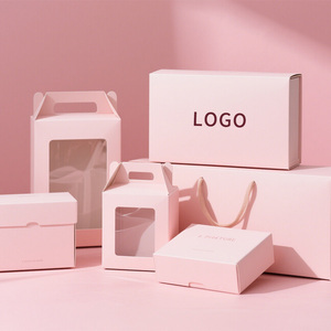 Tùy Chỉnh Sang Trọng Chất Lượng Cao Màu Hồng Bánh Hộp Thân Thiện Với Môi Có Thể Tái Chế Cấp Thực Phẩm Giấy Với Xử Lý Sang Trọng Chất Lượng Cao Màu Hồng Bánh Hộp - Product Image 1