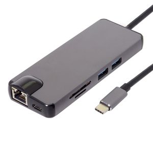 直販 8in1 <span class=keywords><strong>USB</strong></span> C ハブ 3.0 アルミ PVC ノートパソコン タイプC ドッキングステーション RJ45 イーサネット 充電アダプター Pro HDTV TF - Product Image 1