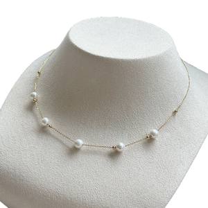 Zhuji 5-6mm Round Akoya Sea Water <b>Pearl</b> <b>Necklace</b> Starry Sky 18K <b>Gold</b> Tint Millet Beads - Product Image 4