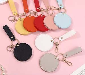 Promotion Cheap Travel Round <b>Compact</b> Pocket Mirror Pink Custom Logo Hand Portable PU Folding Cosmetic Mirror Keychain - Product Image 6