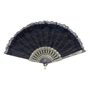 Abanicos Plegables de Plástico Pintados de Estilo Tradicional, Portátiles, para Bodas, Bailes, Festivales, Artesanías, Diseño de Encaje Tallado con Ángel - Product Image 1