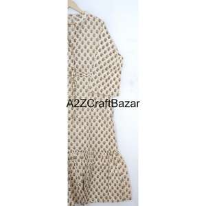 Vestido de mujer moderno 100% algodón estilo bohemio Midi ajustado manga larga volantes estampado Floral botón Digital ecológico lavable - Product Image 4