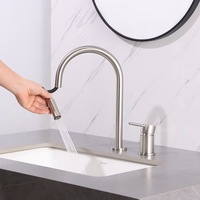 Keran Wastafel Kamar Mandi Modern Kuningan Dua Gagang Model Tarik dengan Semprotan, Warna Hitam Doff, Katup Keramik, 2 Lubang, Kontrol Suara