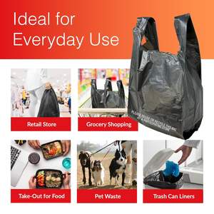 Reli. T-shirt (300 unités) (Noir) (11,5 po x 6,5 po x 21 po) Sacs en plastique noir (unis) - Épicerie, Shopping, Restaurants - Product Image 6