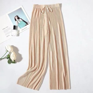 <span class=keywords><strong>Pantalon</strong></span> Femme Large <span class=keywords><strong>Pas</strong></span> <span class=keywords><strong>Cher</strong></span> à Taille Haute Élastique à Cordon, Couleur Unie, Coupe Ample, Long, Plissé, Vente en Gros - Product Image 5